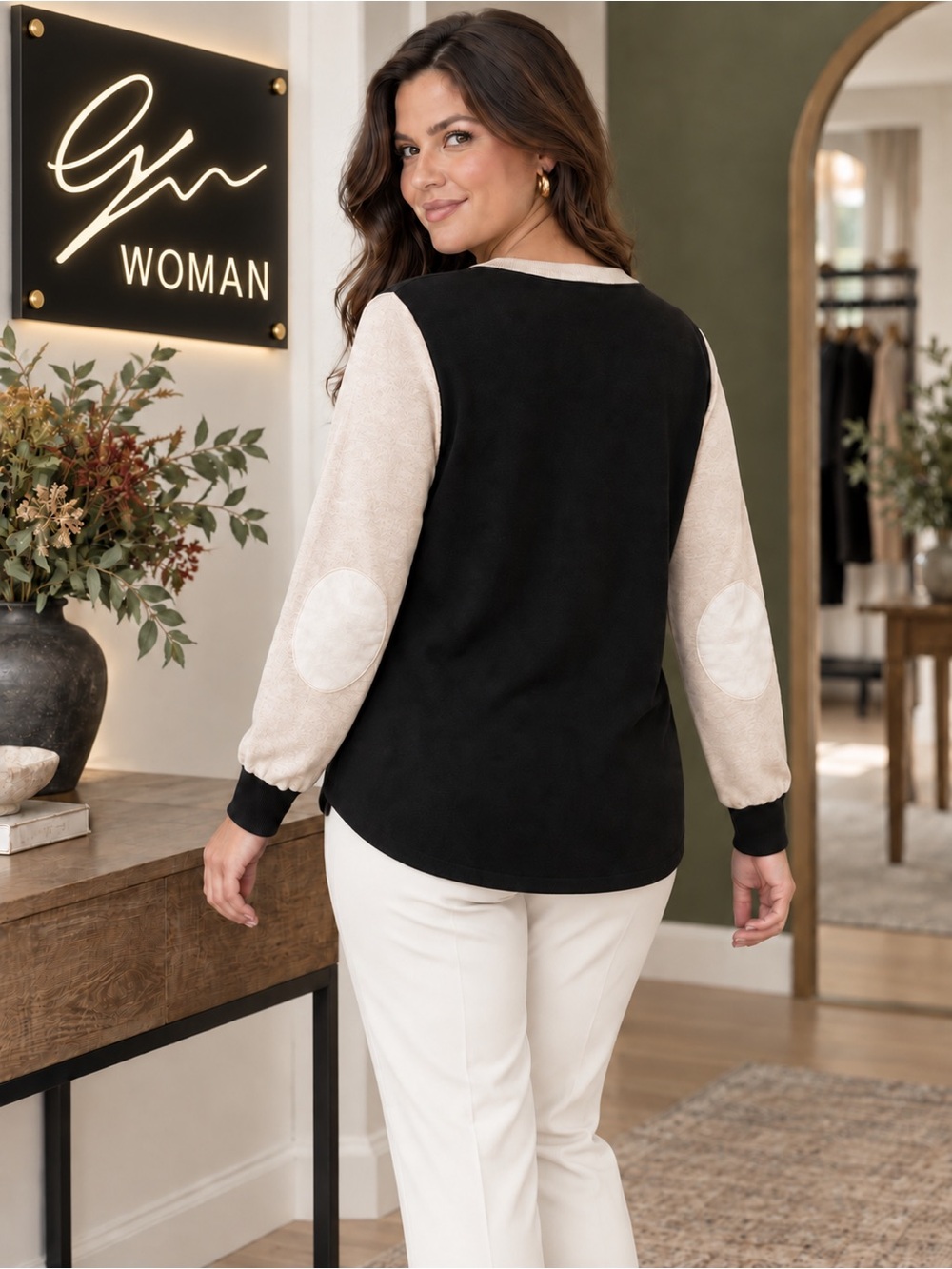 Cyn Woman, Elbow Patch Cardigan Button Front Lightweight Knit Sweater,Size 1X